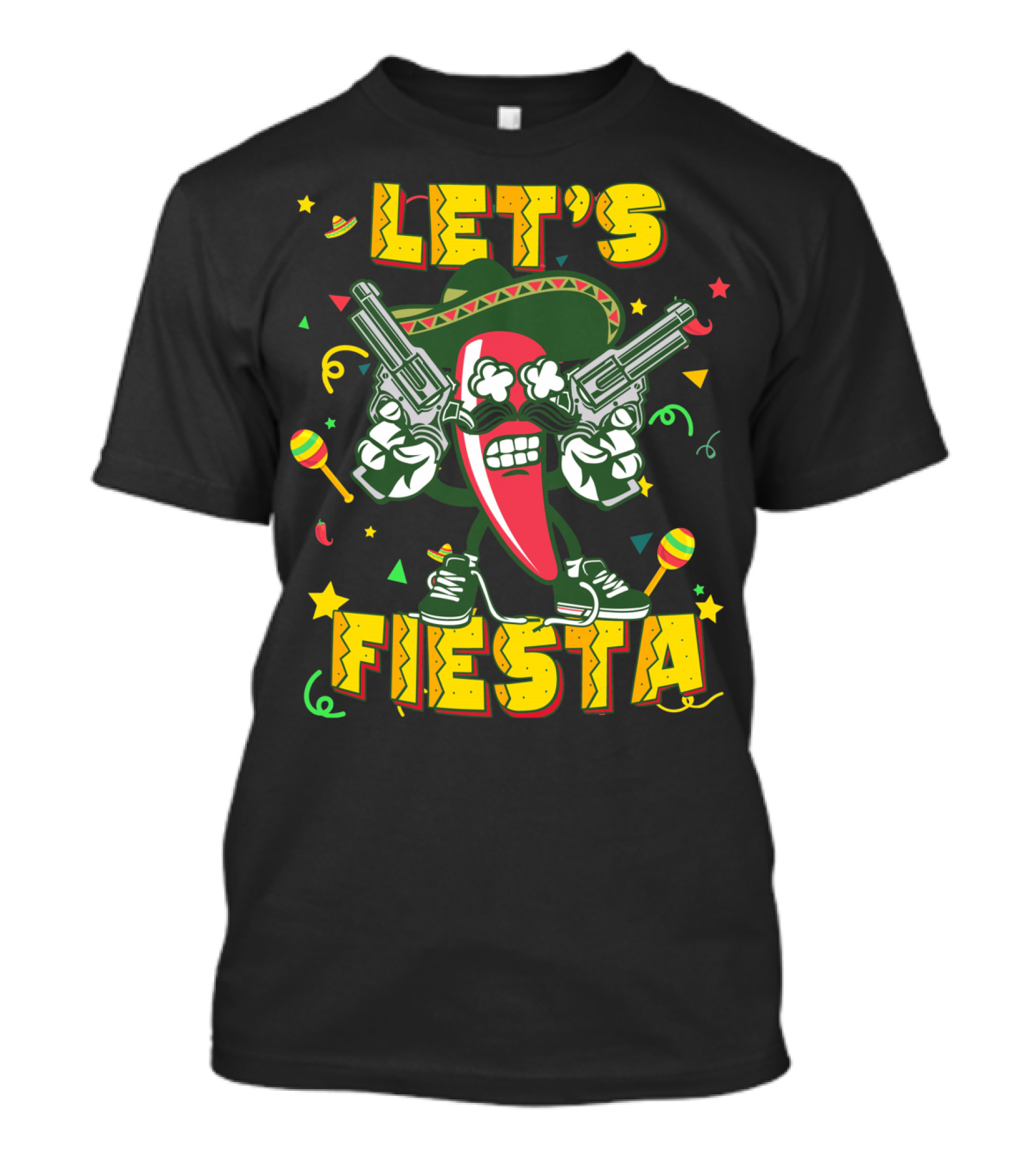 Cinco De Mayo Let's Fiesta Chili Pepper Guns Sombrero Maracas T-Shirt