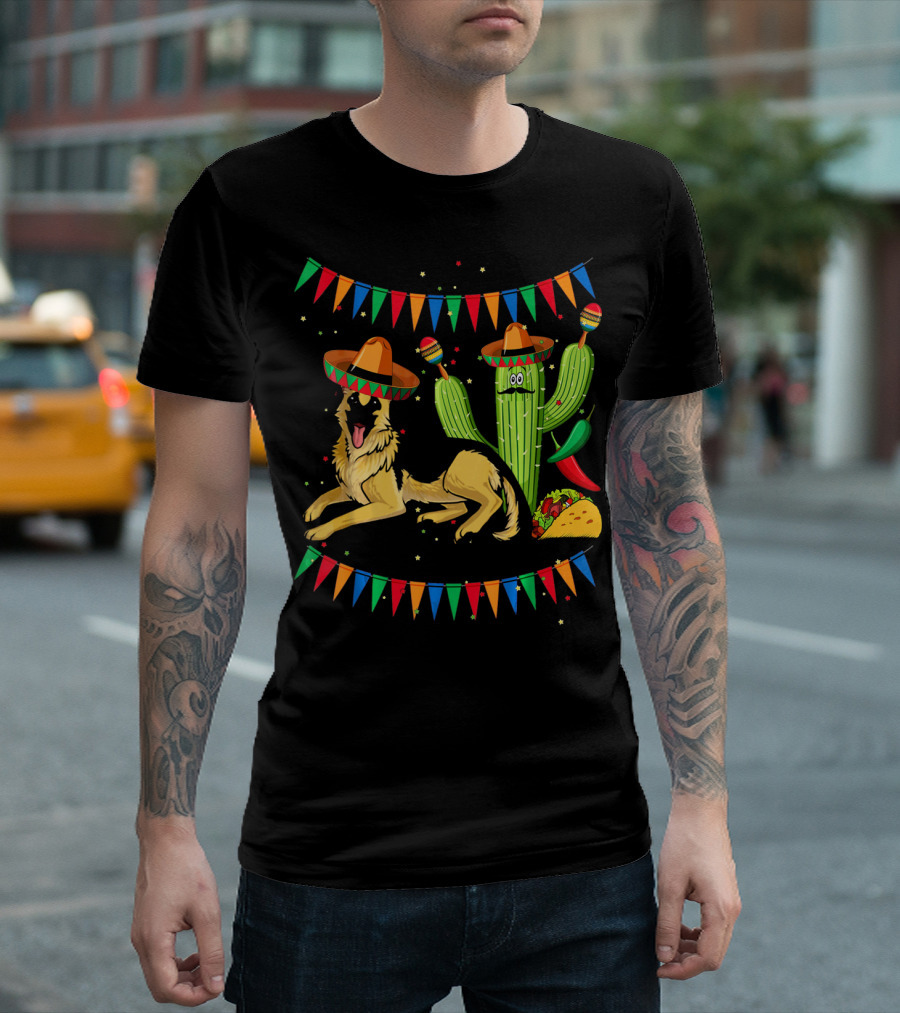 Sombrero German Shepherd Dog Mexico Cactus Sombreros Taco Fiesta Banners T-Shirt