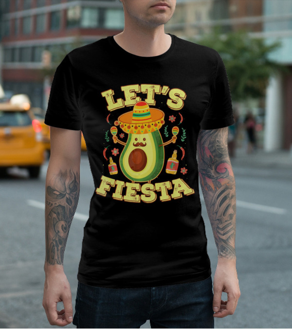 Let's Fiesta Avocado Sombrero Maracas Cinco De Mayo T-Shirt