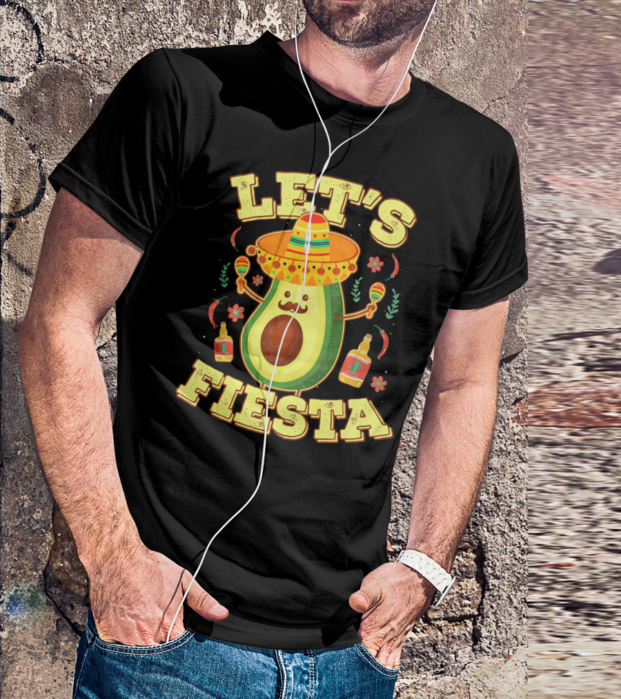 Let's Fiesta Avocado Sombrero Maracas Cinco De Mayo T-Shirt
