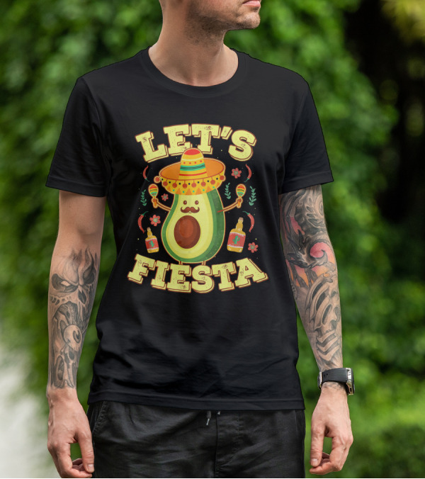 Let's Fiesta Avocado Sombrero Maracas Cinco De Mayo T-Shirt