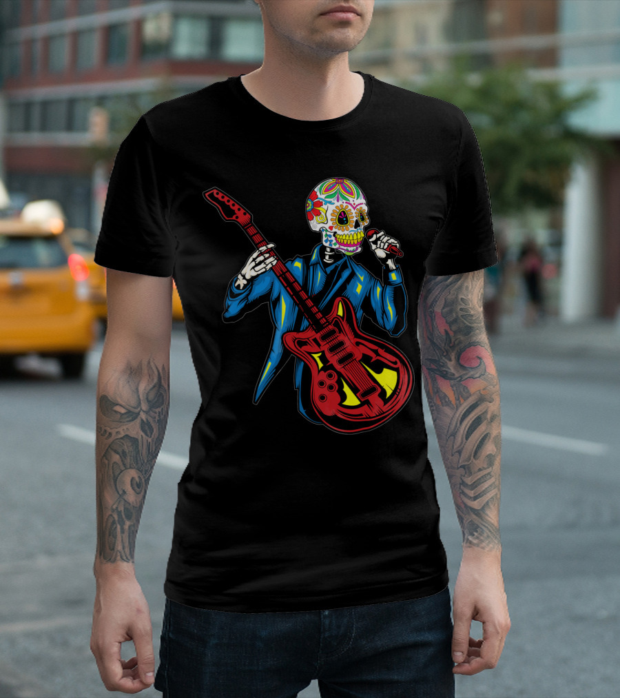 Sugar Skull Playing Guitar Cinco De Mayo T-Shirt