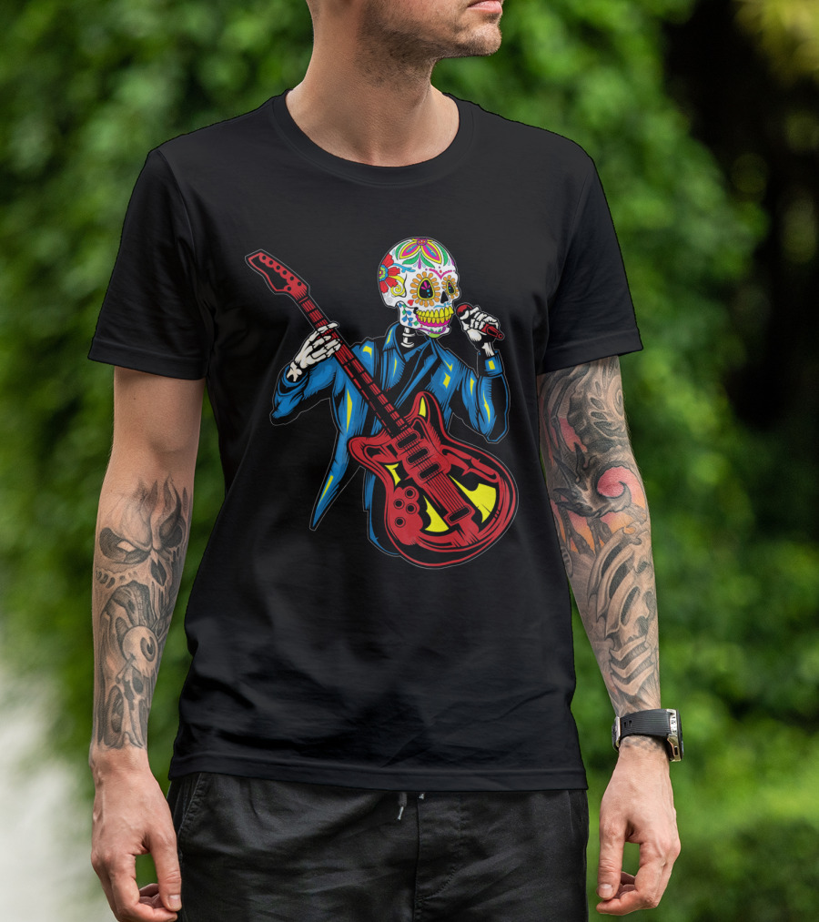 Sugar Skull Playing Guitar Cinco De Mayo T-Shirt