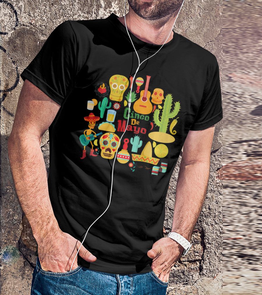 Cinco De Mayo Cactus Skull Sombrero Guitar Festivity T-Shirt