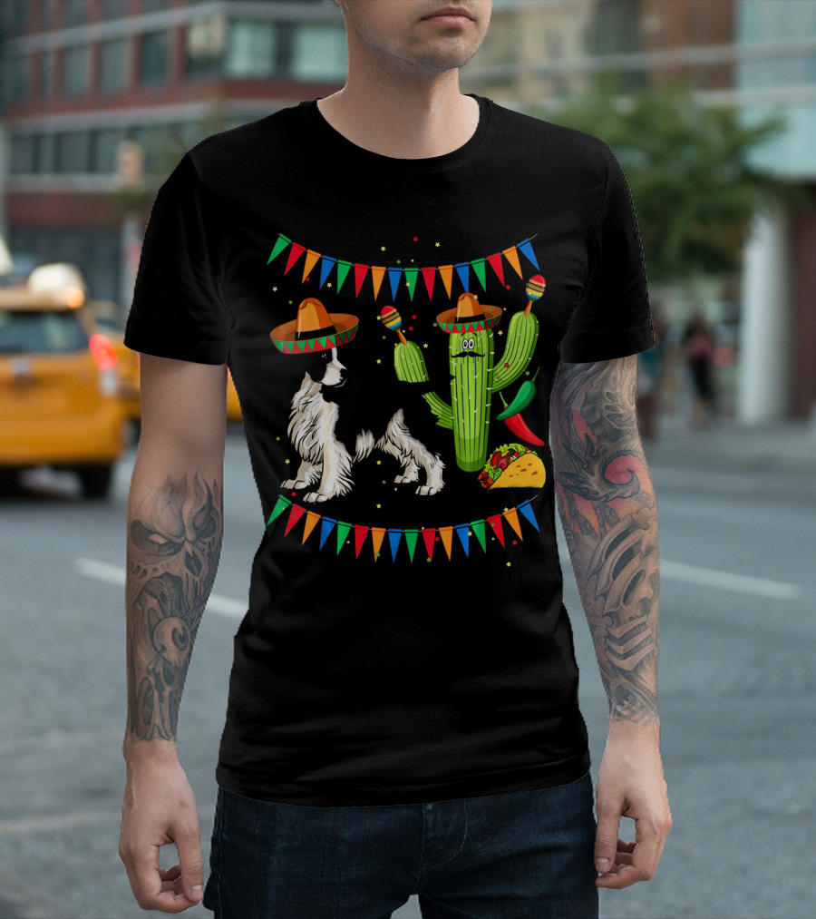 Sombrero English Springer Spaniel Dog with Cactus and Taco Fiesta T-Shirt