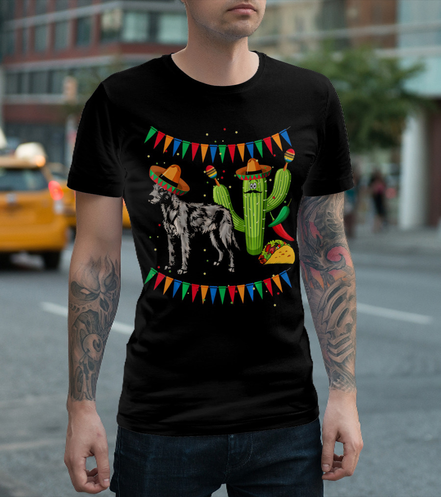 Sombrero Irish Wolfhound Dog Mexico Cinco Cactus Fiesta T-Shirt