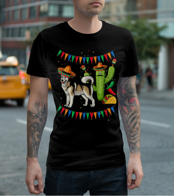 Sombrero Alaskan Malamute Dog With Cactus And Mexican Fiesta Elements T-Shirt