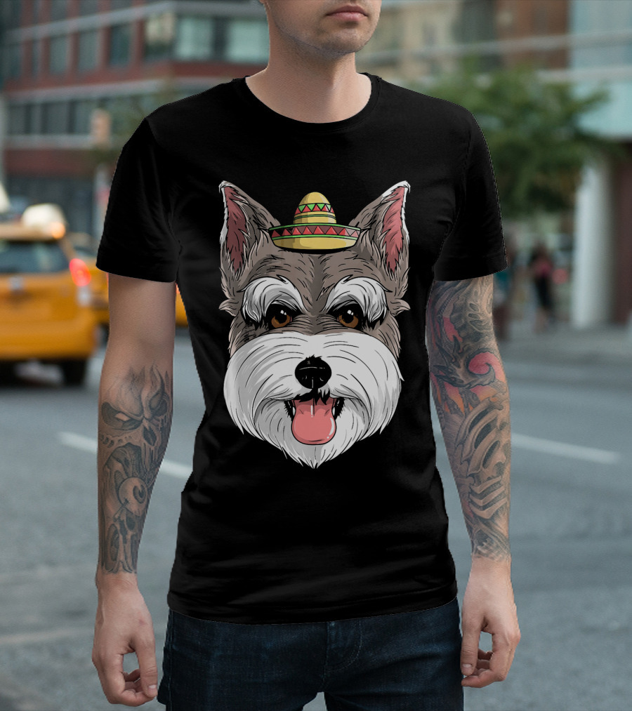 Schnauzer Dog Wearing Sombrero For Cinco De Mayo Fiesta T-Shirt