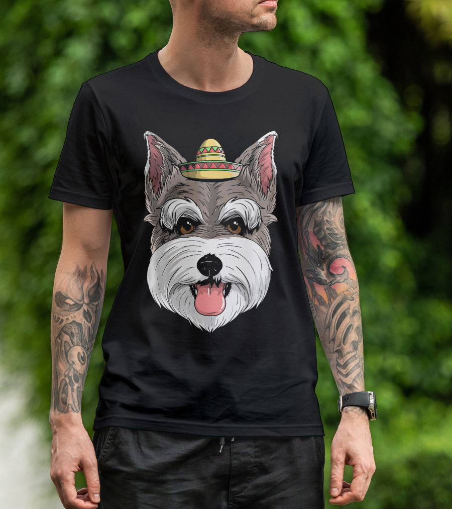 Schnauzer Dog Wearing Sombrero For Cinco De Mayo Fiesta T-Shirt
