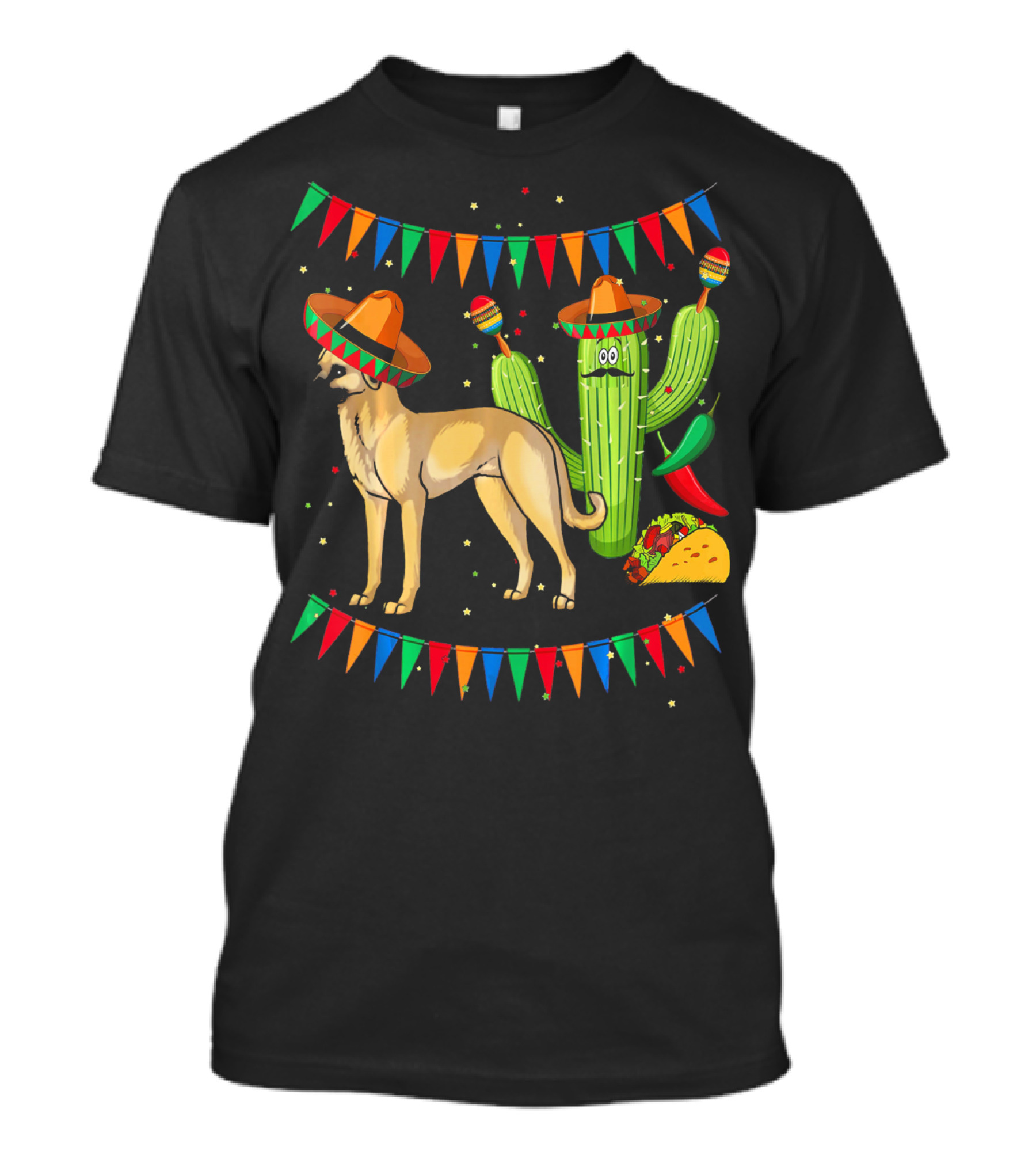 Sombrero-Clad Anatolian Shepherd Dog With Mexican Cactus And Taco Fiesta Banners T-Shirt
