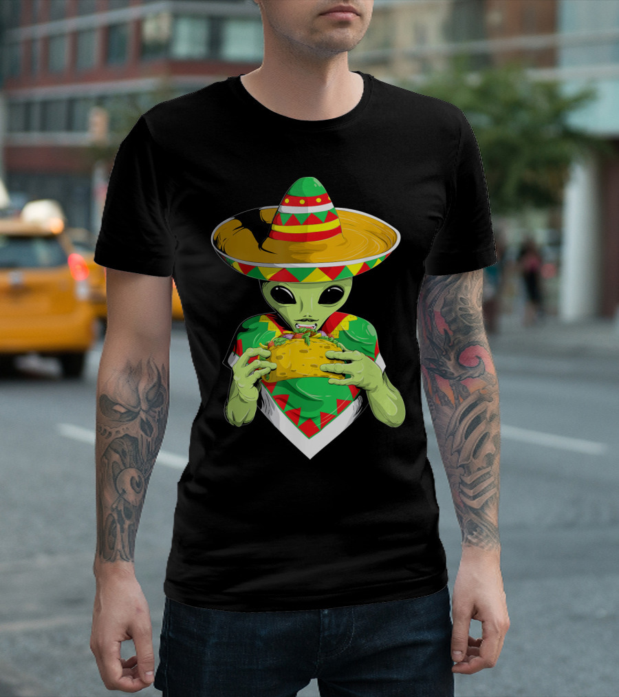 Cinco De Mayo Sombrero Alien Eating Taco T-Shirt