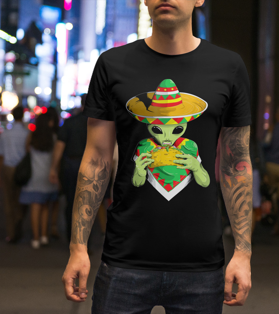 Cinco De Mayo Sombrero Alien Eating Taco T-Shirt
