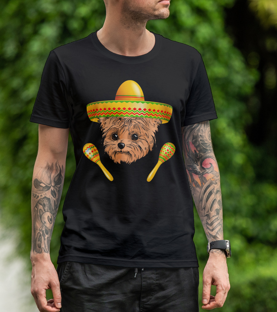 Funny Cinco De Mayo Yorkie Sombrero Maracas T-Shirt