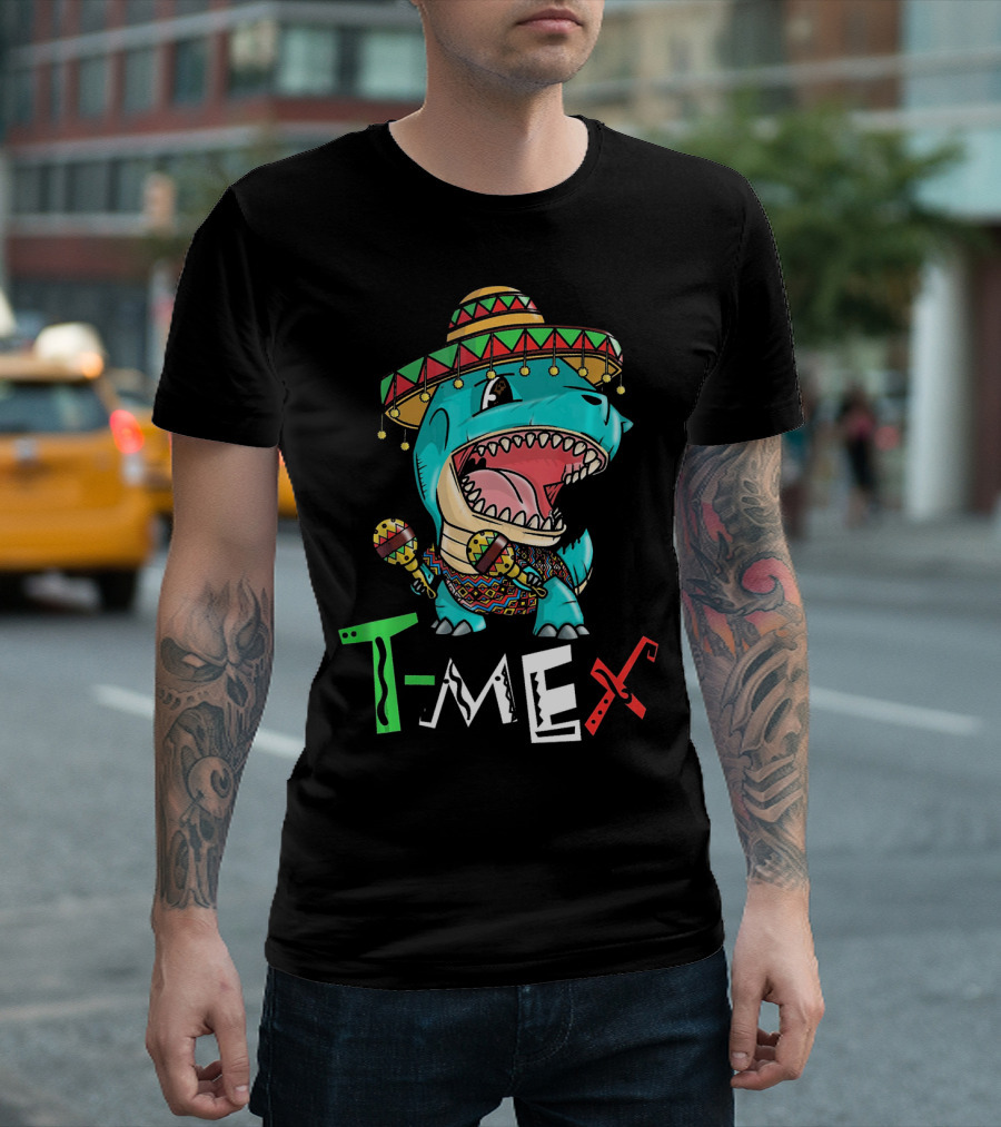 T-Mex Dinosaur Rex Mexican Sombrero and Maracas T-Shirt