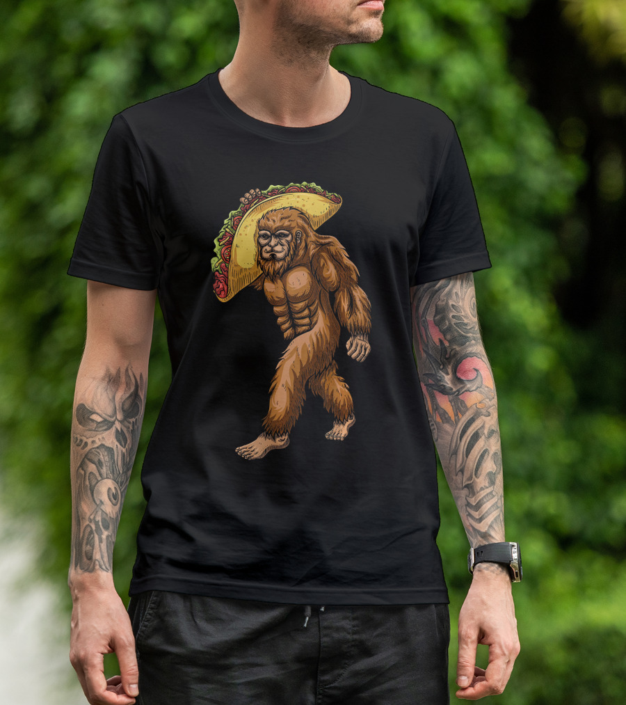 Bigfoot Sasquatch Holding Giant Taco T-Shirt