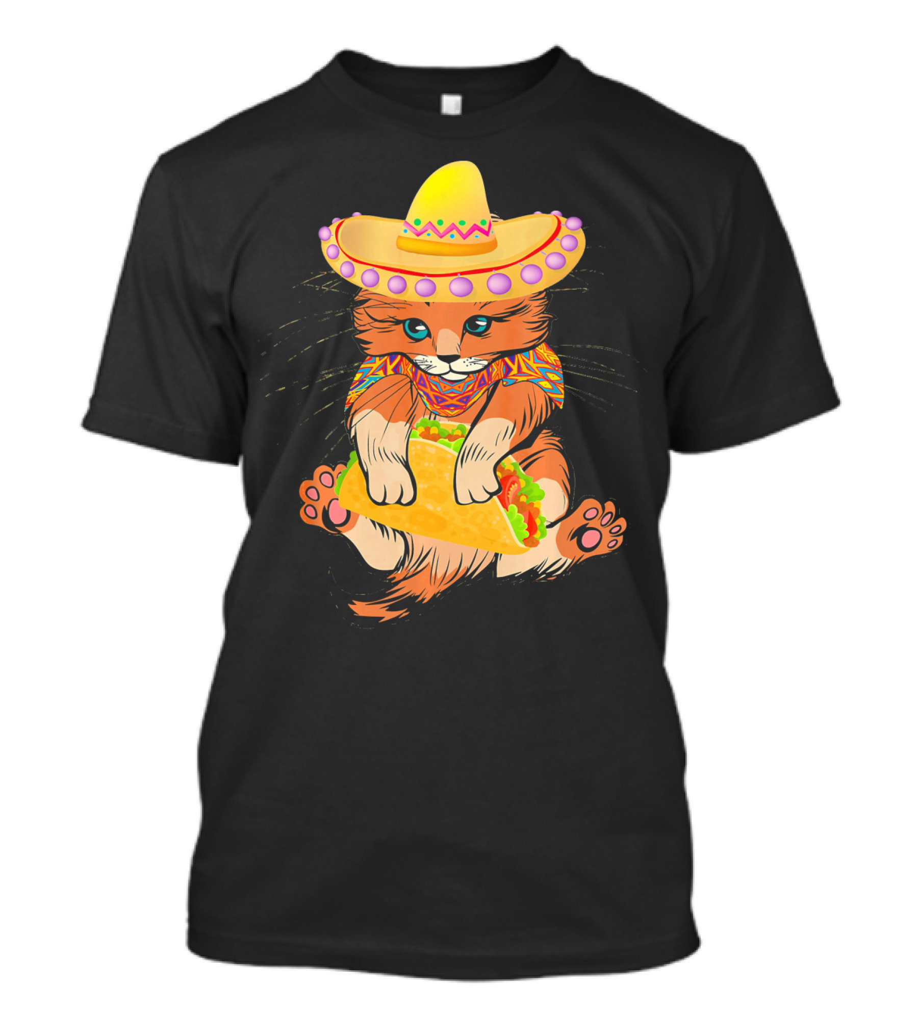 Cinco De Mayo Funny Cat In Sombrero Holding Taco T-Shirt