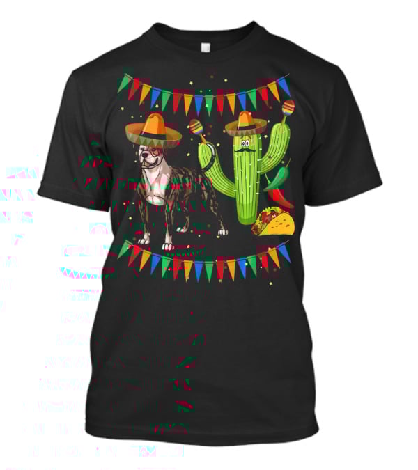 Sombrero American Bulldog Dog Mexico Cactus Chili Taco Fiesta T-Shirt