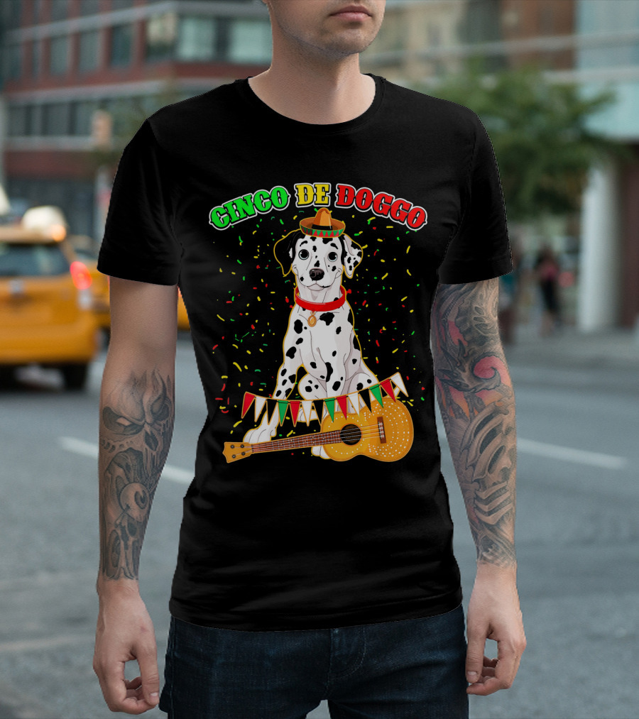Cinco De Doggo Dalmatian Sombrero Guitar Confetti T-Shirt