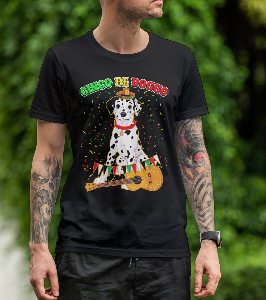 Cinco De Doggo Dalmatian Sombrero Guitar Confetti T-Shirt