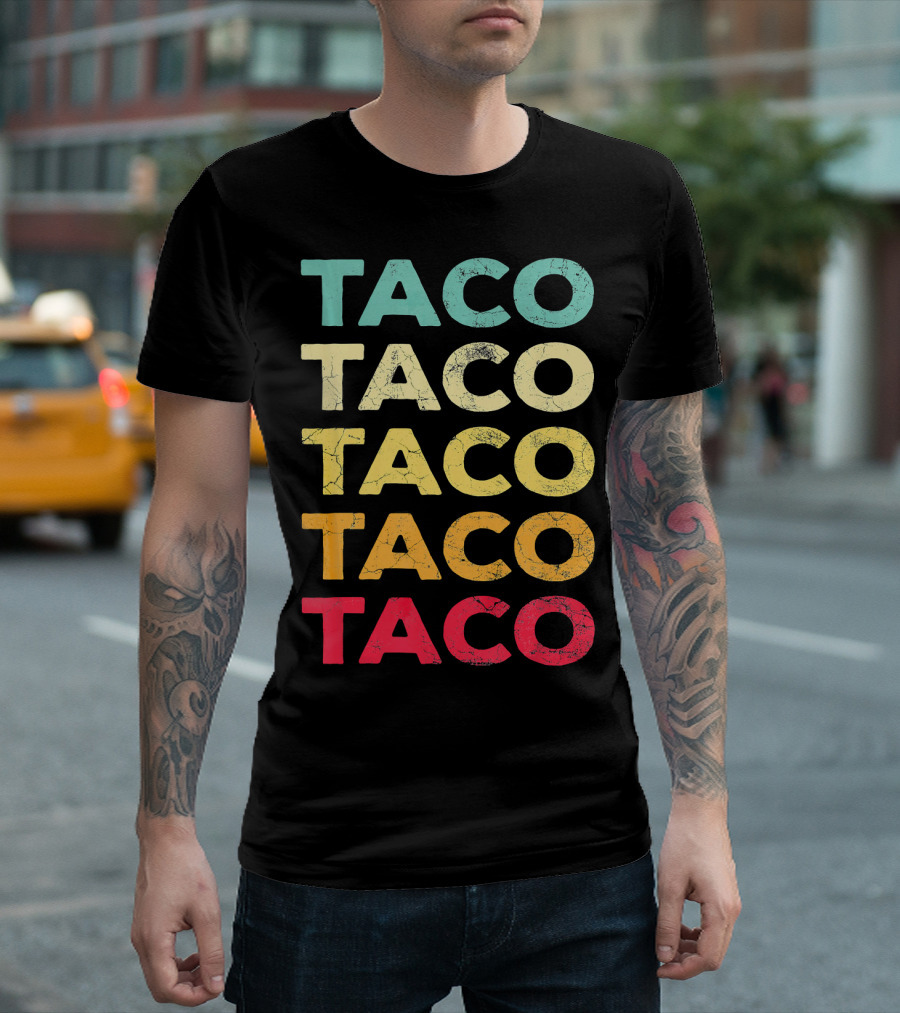 Retro Taco Tuesday Cinco De Mayo Celebration Multicolored Textured Typography T-Shirt