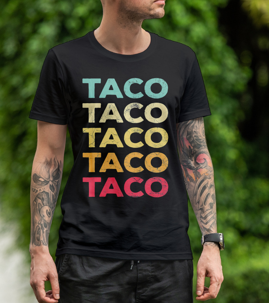Retro Taco Tuesday Cinco De Mayo Celebration Multicolored Textured Typography T-Shirt
