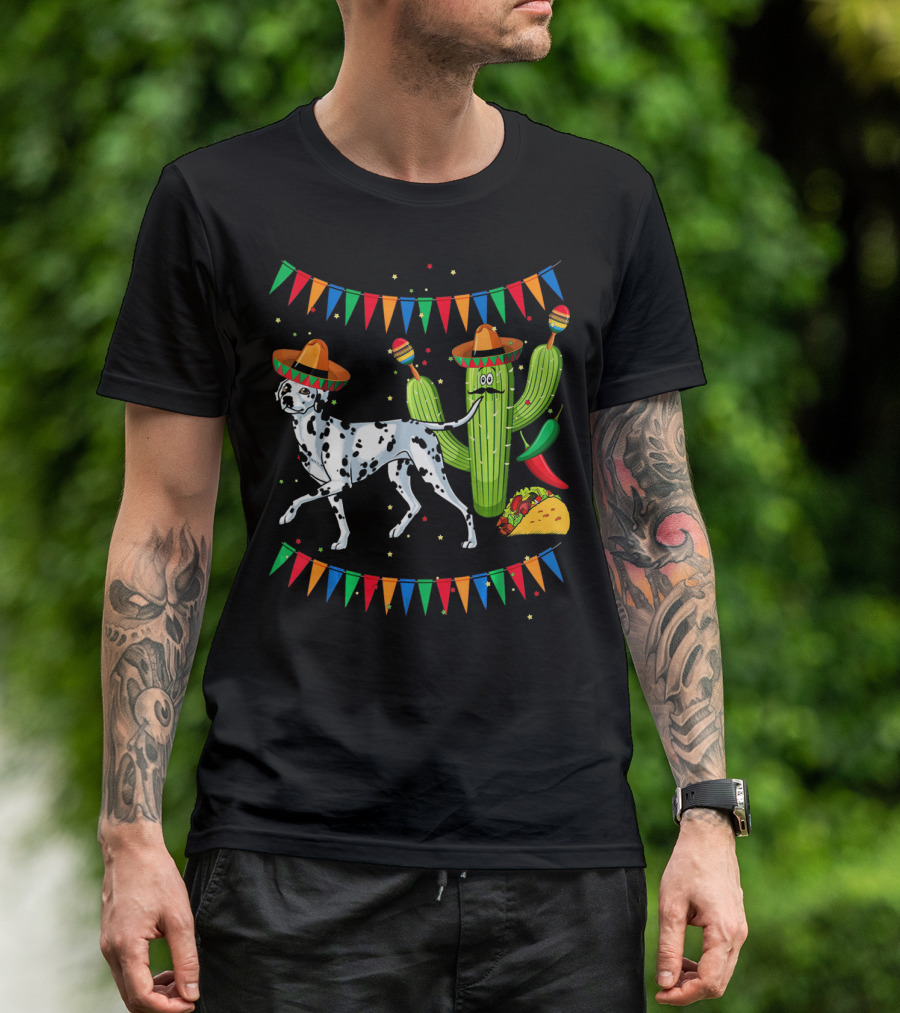 Sombrero Dalmatian Cactus Maracas Taco Fiesta Mexico Cinco De Mayo T-Shirt