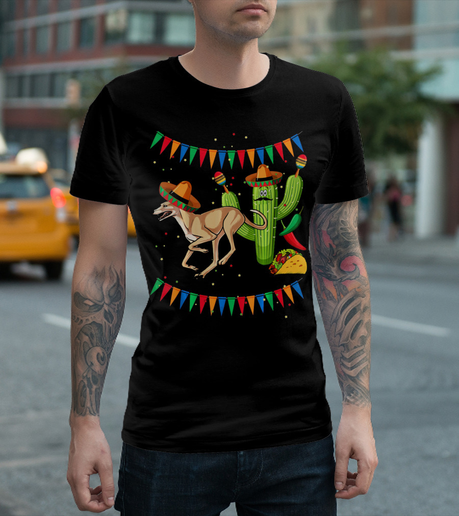 Sombrero Greyhound Dog Mexico Cinco De Mayo Cactus Taco Fiesta T-Shirt