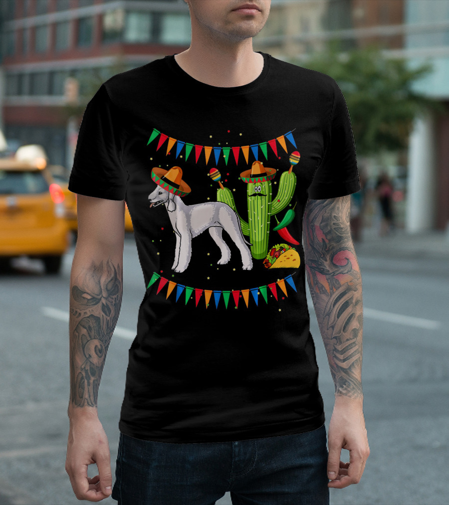 Sombrero Bedlington Terrier Dog Cactus Fiesta Mexico T-Shirt