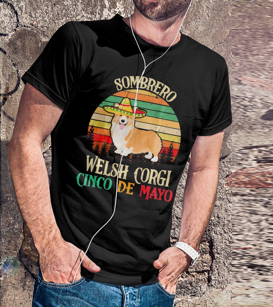 Sombrero Welsh Corgi Cinco De Mayo Vintage Sunset T-Shirt