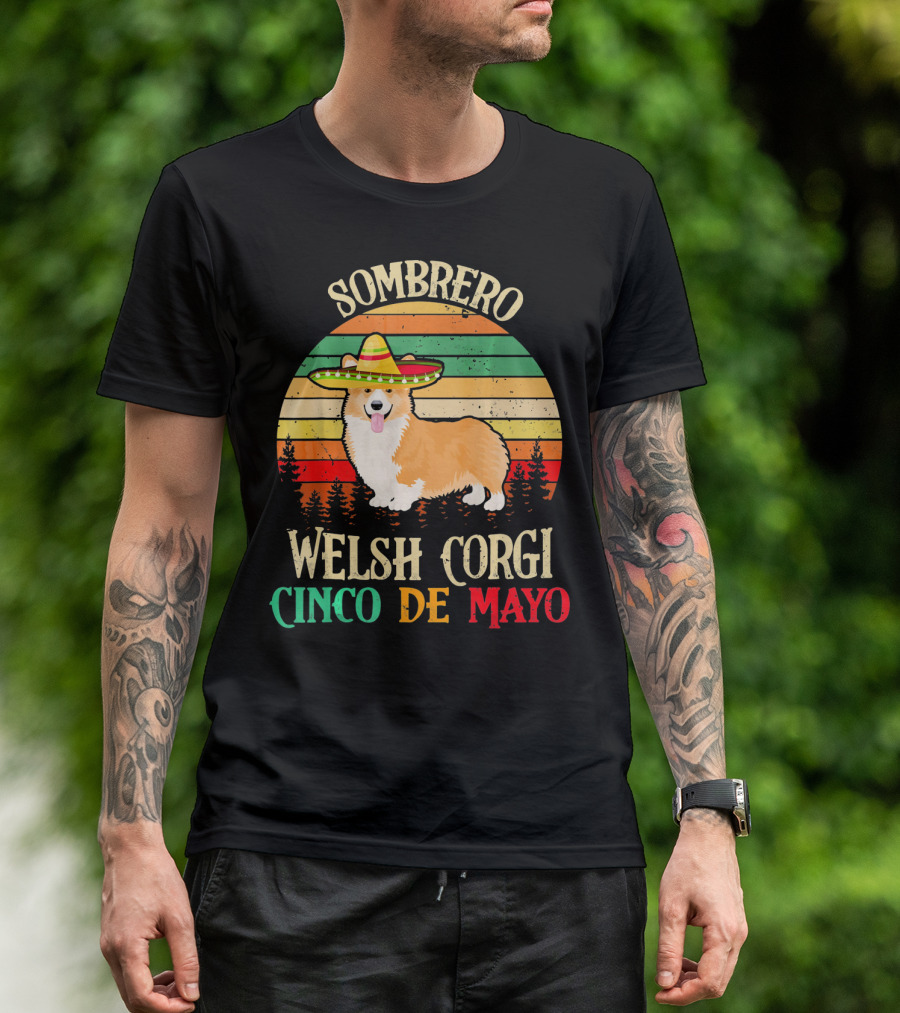 Sombrero Welsh Corgi Cinco De Mayo Vintage Sunset T-Shirt