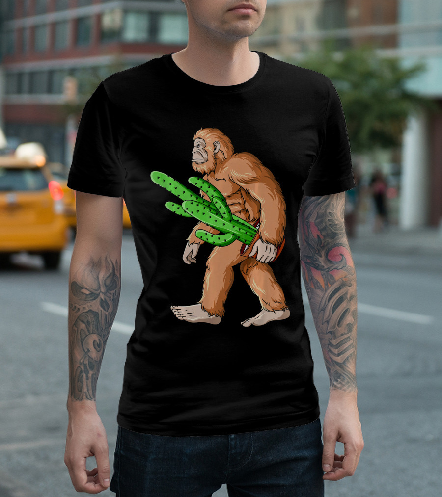 Bigfoot Carrying Cactus Sasquatch Mexico T-Shirt