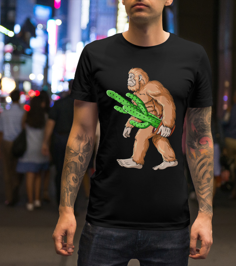 Bigfoot Carrying Cactus Sasquatch Mexico T-Shirt