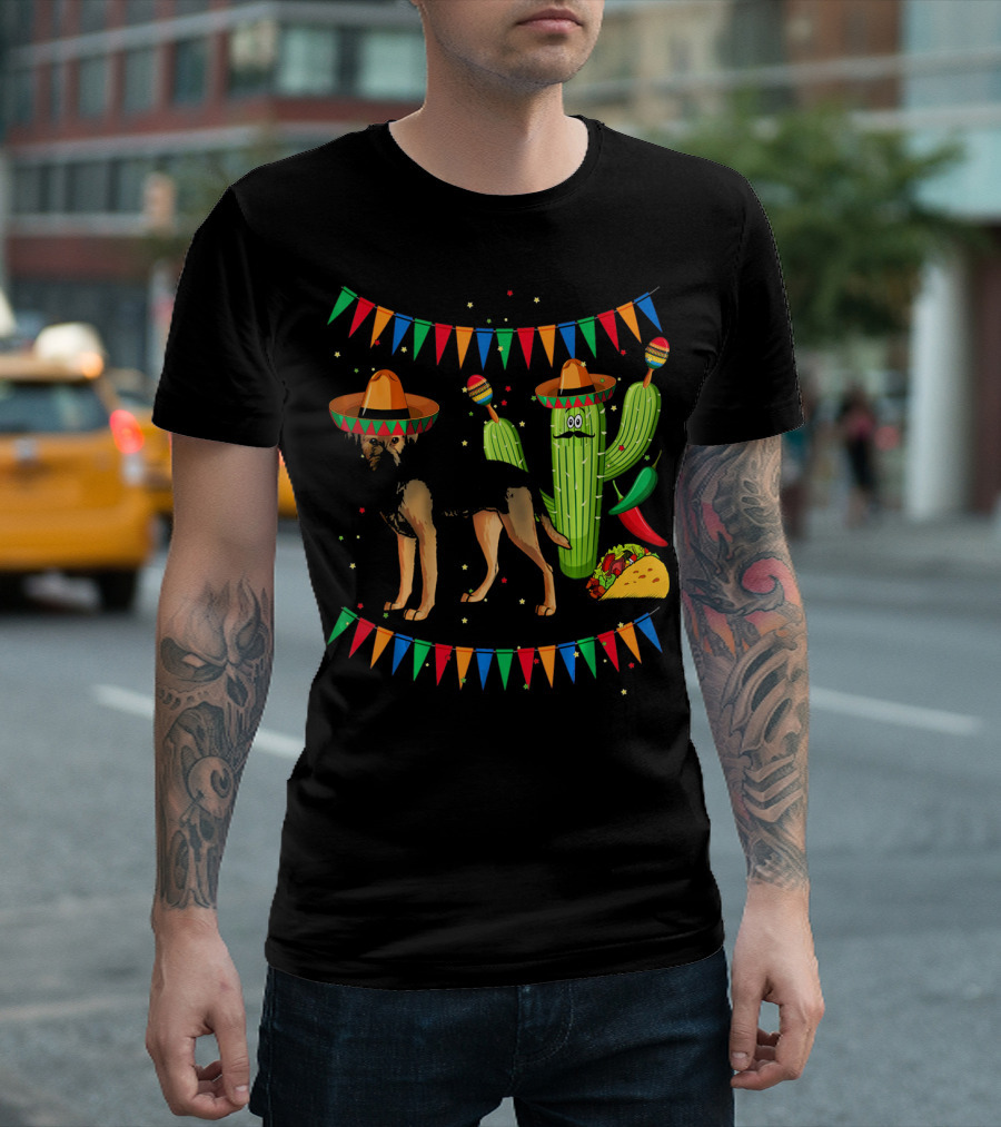 Sombrero Border Terrier Dog Mexico Cinco de Mayo Cactus Taco Fiesta T-Shirt