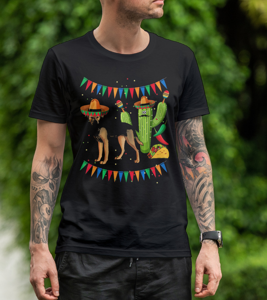 Sombrero Border Terrier Dog Mexico Cinco De Mayo Cactus Taco Fiesta T-Shirt