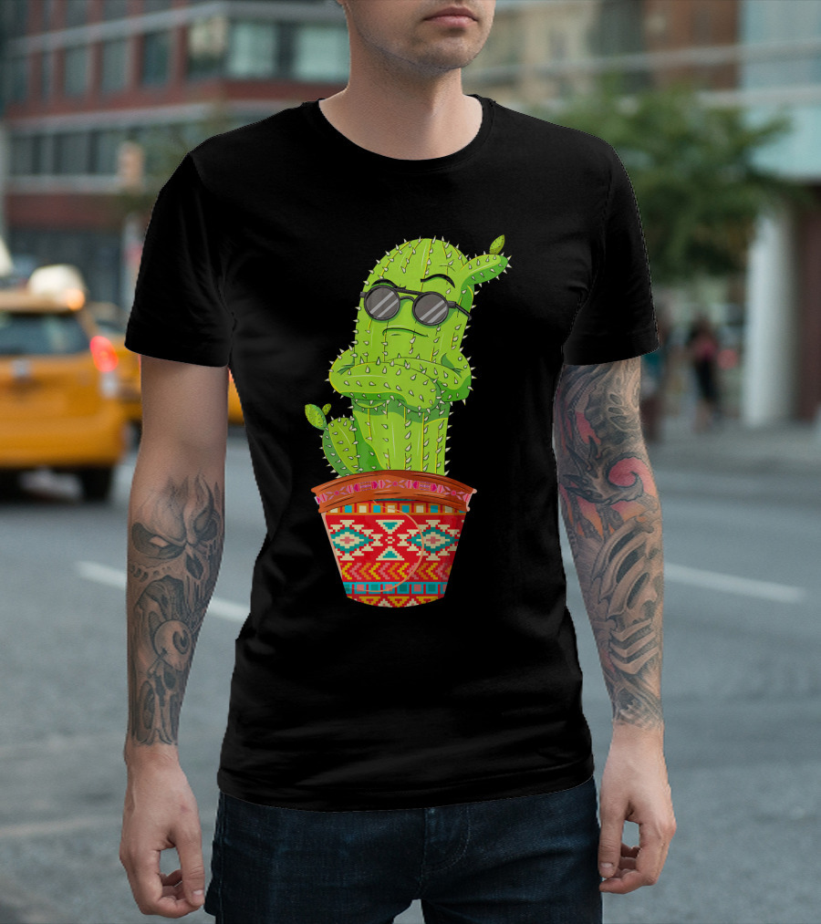Cinco De Mayo Cool Cactus With Sunglasses In Mexican Pot T-Shirt