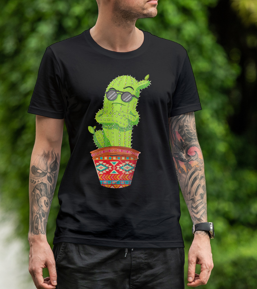 Cinco De Mayo Cool Cactus With Sunglasses In Mexican Pot T-Shirt