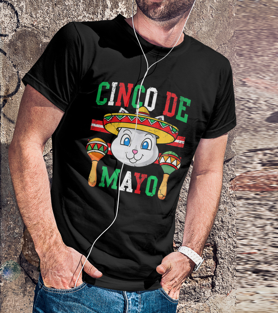 Cinco De Mayo Cat With Sombrero And Maracas T-Shirt