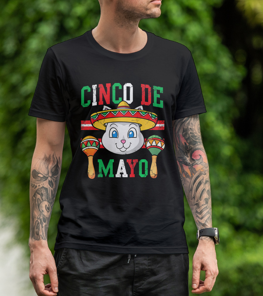 Cinco De Mayo Cat With Sombrero And Maracas T-Shirt