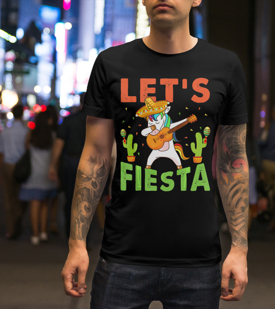 Let's Fiesta Unicorn Guitar Sombrero Cactus Cinco DE Mayo T-Shirt
