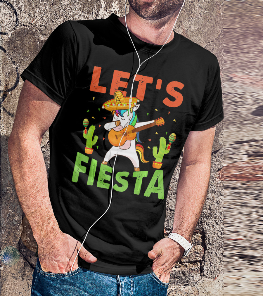 Let's Fiesta Unicorn Guitar Sombrero Cactus Cinco DE Mayo T-Shirt