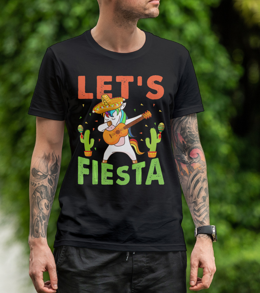 Let's Fiesta Unicorn Guitar Sombrero Cactus Cinco DE Mayo T-Shirt