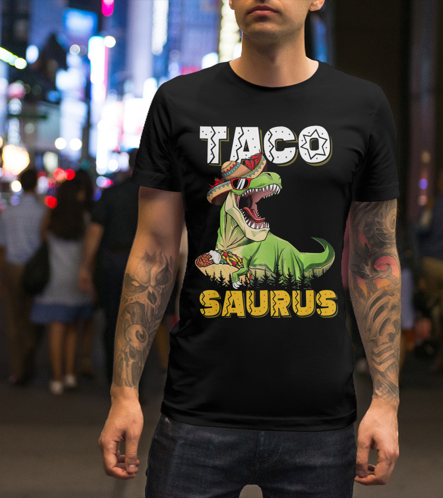 Taco Tacosaurus Cinco Dinosaur In Sombrero With Taco T-Shirt