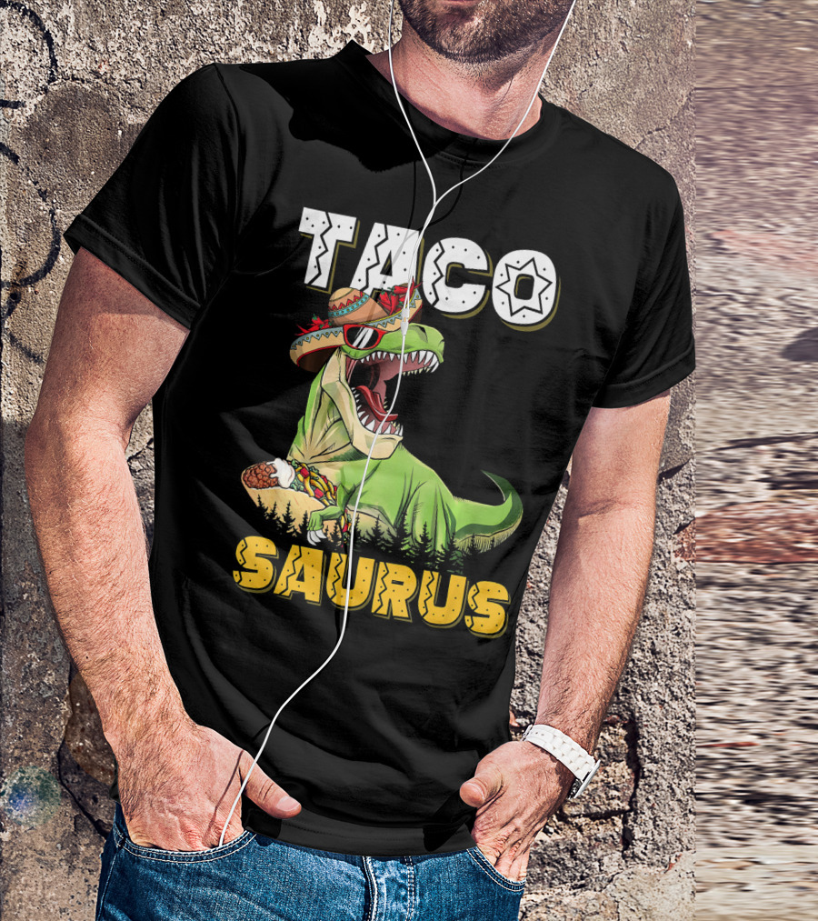 Taco Tacosaurus Cinco Dinosaur In Sombrero With Taco T-Shirt