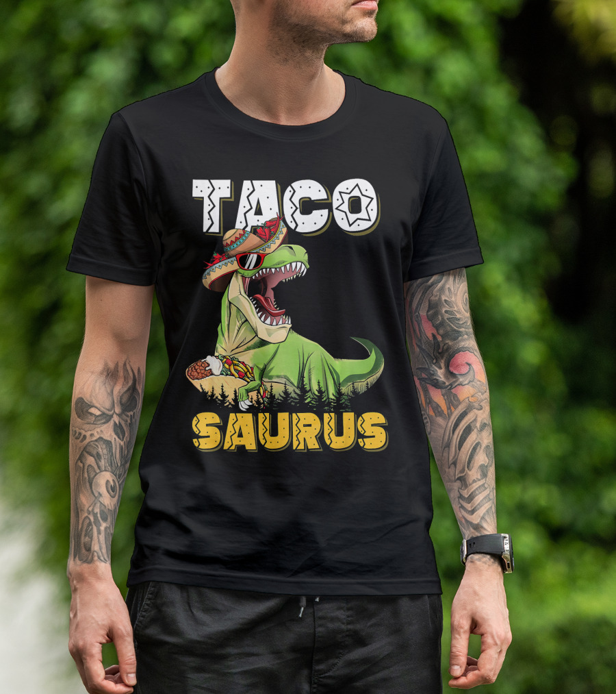Taco Tacosaurus Cinco Dinosaur In Sombrero With Taco T-Shirt