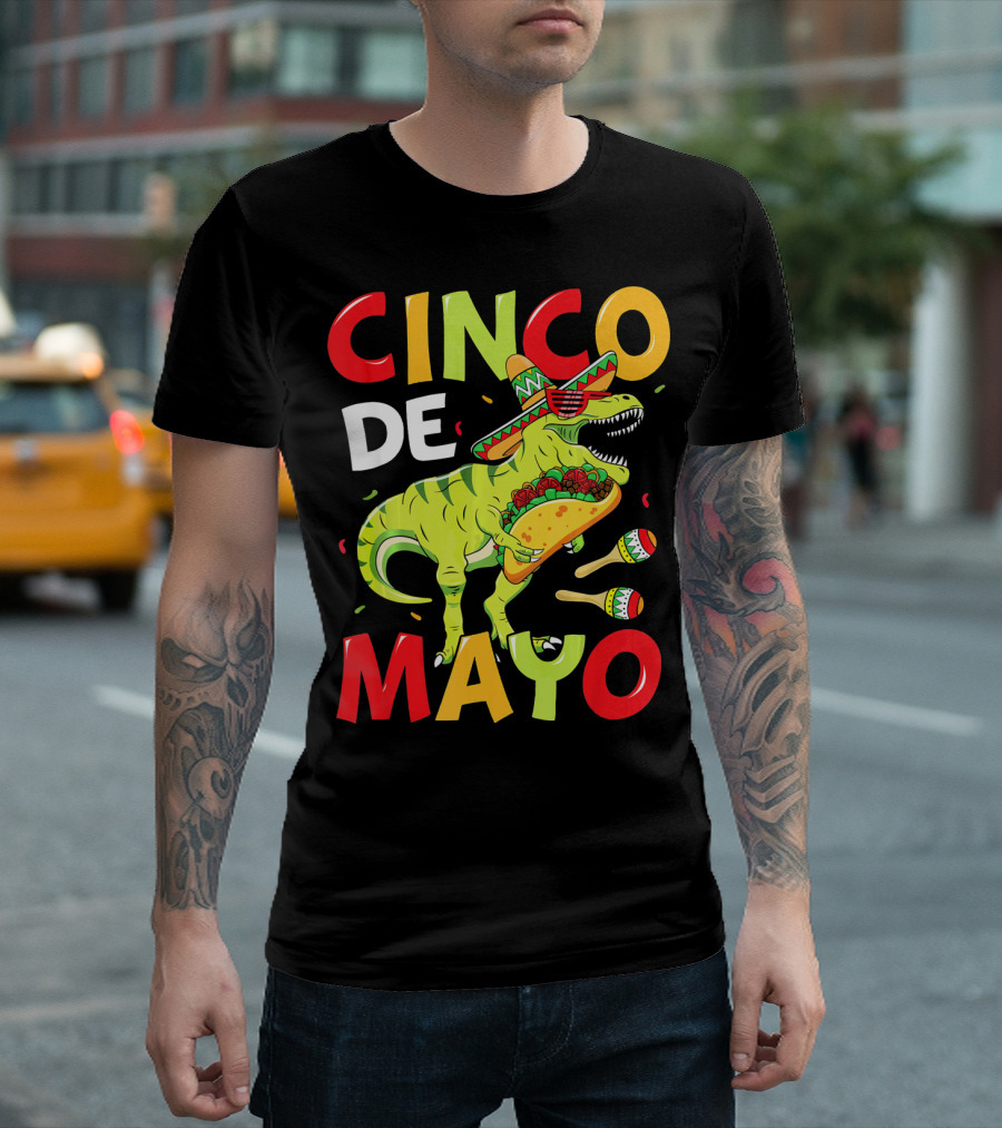 Cinco De Mayo T Rex Kids Boys Dino Sombrero Taco Maracas T-Shirt