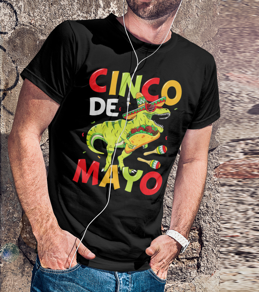 Cinco De Mayo T Rex Kids Boys Dino Sombrero Taco Maracas T-Shirt