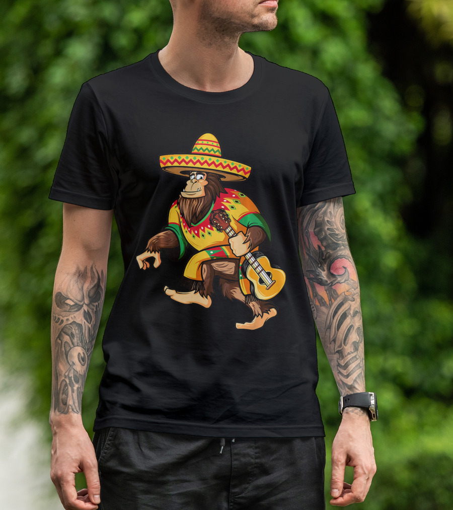 Funny Bigfoot El Squatcho Cinco De Mayo Sombrero Guitar T-Shirt