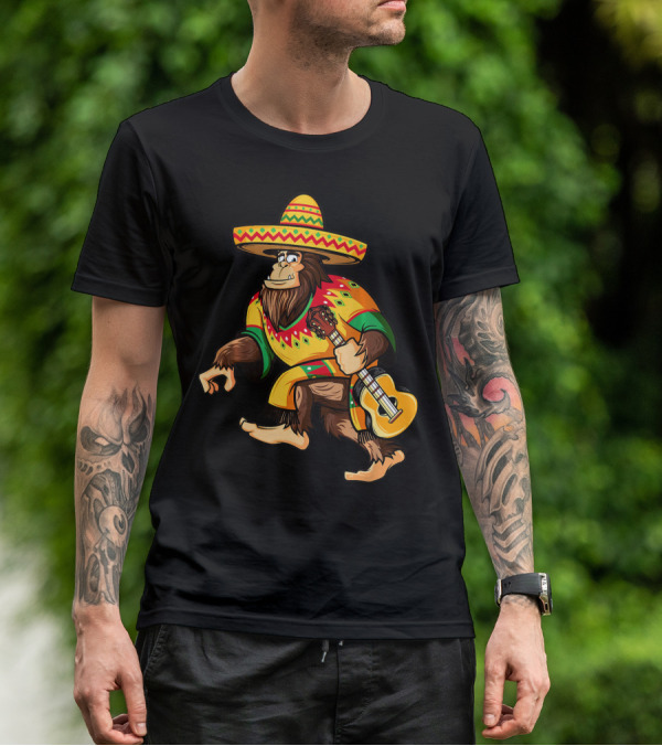 Funny Bigfoot El Squatcho Cinco De Mayo Sombrero Guitar T-Shirt