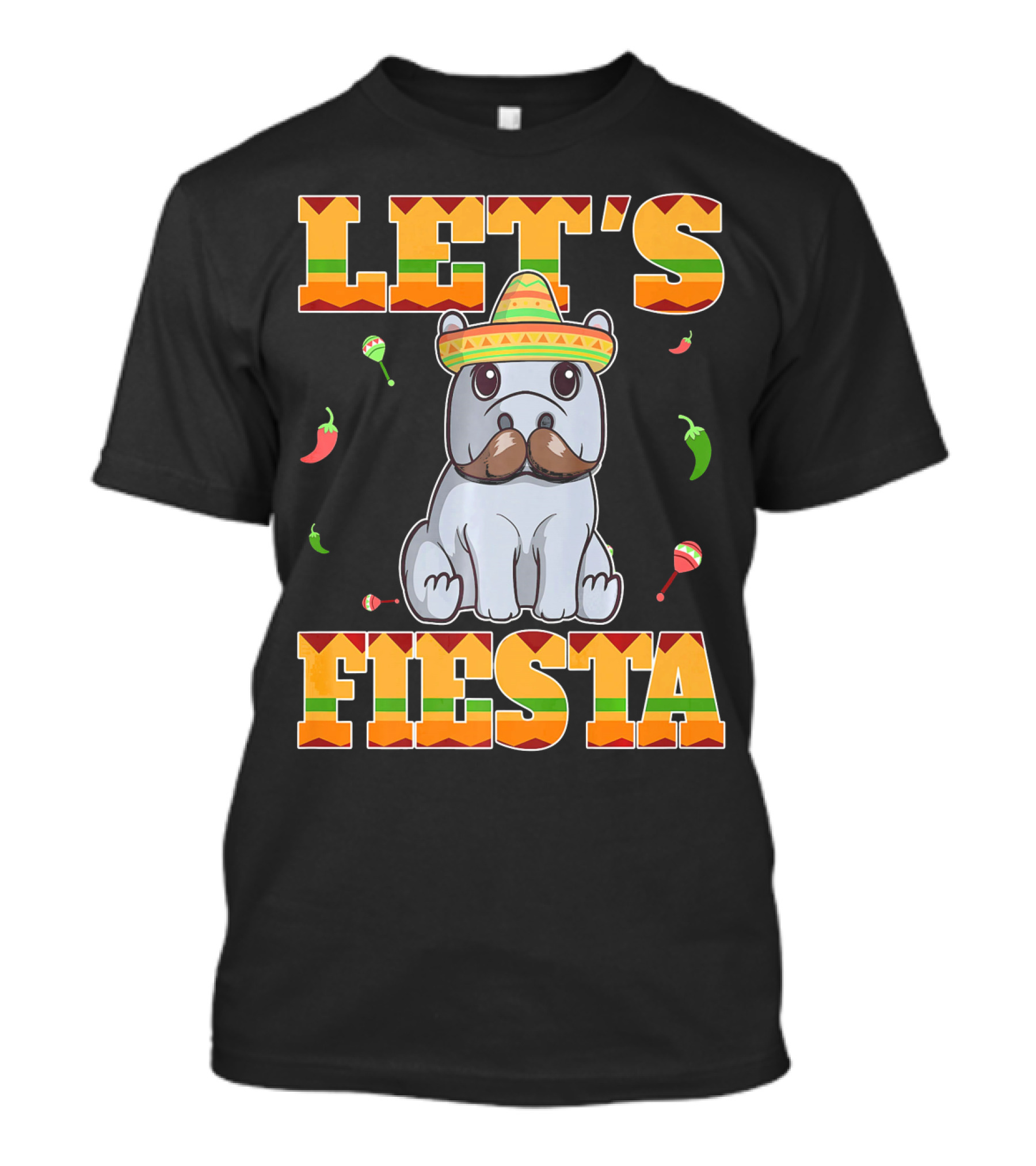 Let's Fiesta Hippopotamus Sombrero Peppers Maracas Cinco De Mayo T-Shirt