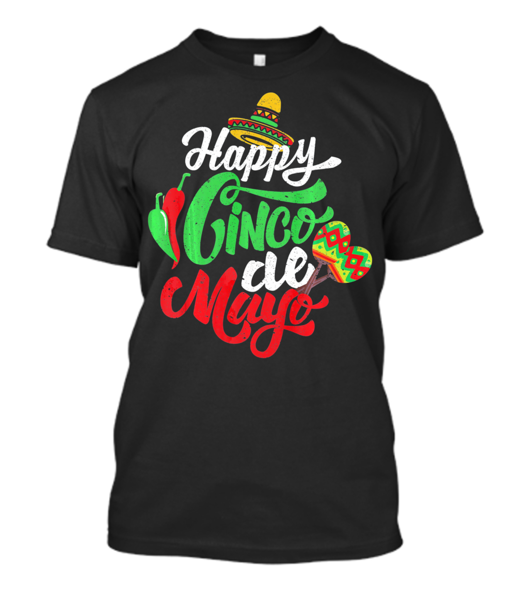 Happy Cinco De Mayo Mexican Peppers Sombrero Maracas T-Shirt